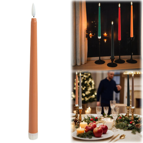 Candele a LED affusolate da 23 cm, effetto cera, multicolore tremolante