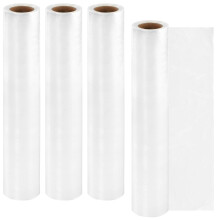 SINJEUN 4 Pack 30cm x100m Catering Cling Film, Plastic Food Film, Transparent Wrap for Kitchen, Refrigerator Food Covered and Packaging