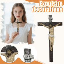 Croix catholique murale en résine, sculpture de 25 cm (10 pouces)