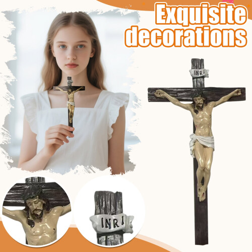 Escultura de parede em resina com cruz católica de 25 cm (10 polegadas)