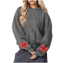 Casual, losvallende hoodie met kerstprint voor dames, ronde hals, lange mouwen, feestelijk design, perfect voor feestjes en de winter.