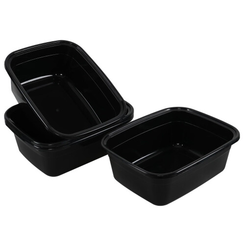 Aninhao 12 Litre Rectangular Washing Up Bowl for Sink, Black Plastic Dish Wash Basin, 4 Pack