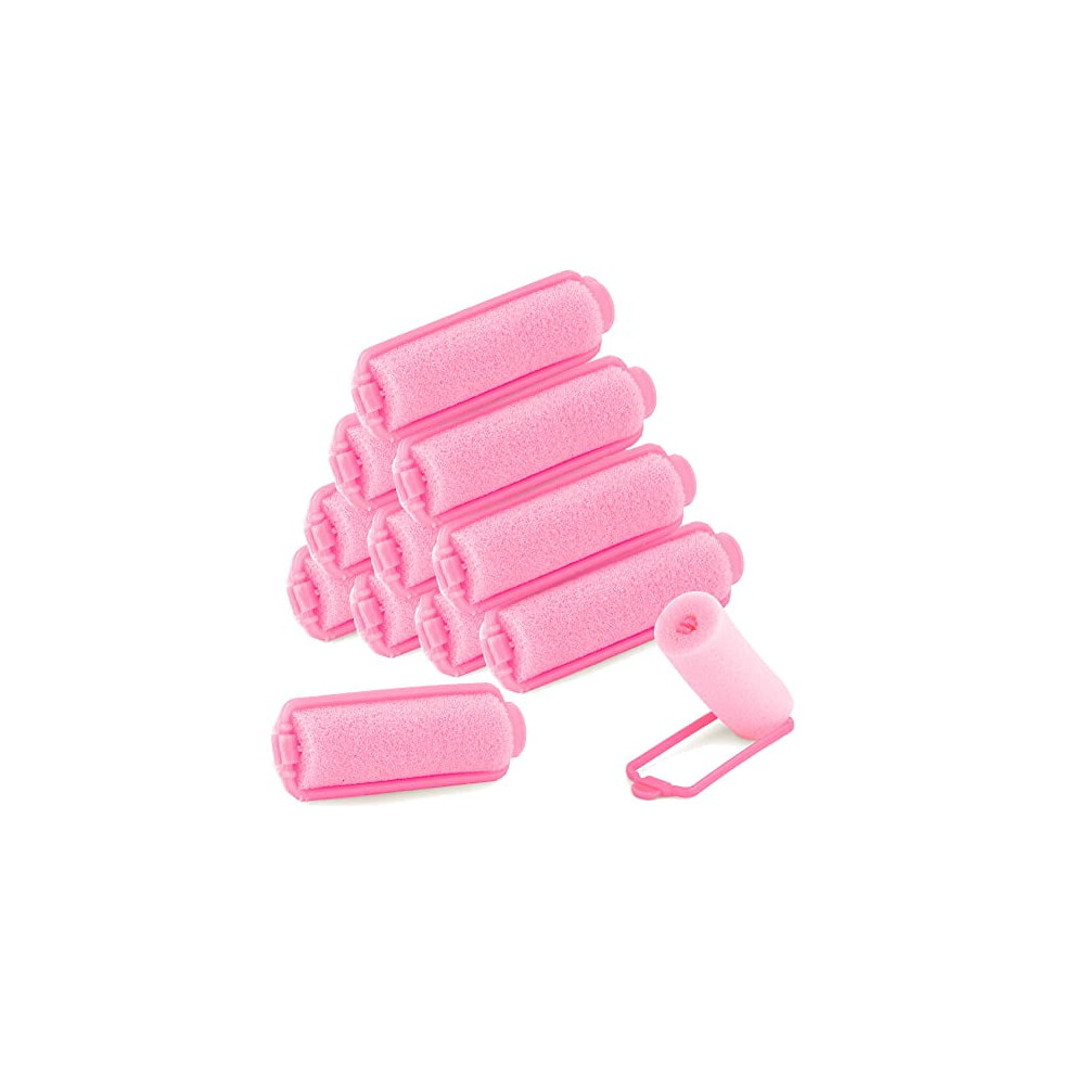 Foam Hair Rollers Heatless Self-Fastening Pink 12-Piece Set