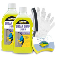 Ever Build Sugar Soap Liquid 2x(500ml), Sponge, Crevice Brush & Plastic Gloves | Wall Cleaner for Painted Walls, Sugar Soap for Cleaning, Bathroom