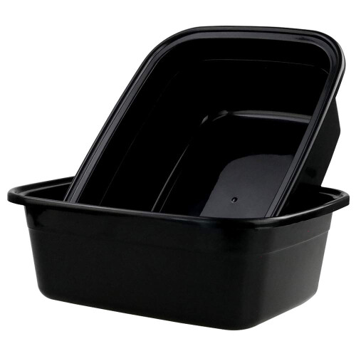 Rinboat Rectangle Plastic Washing Up Bowls,16 L Black Basins, 2-Pack