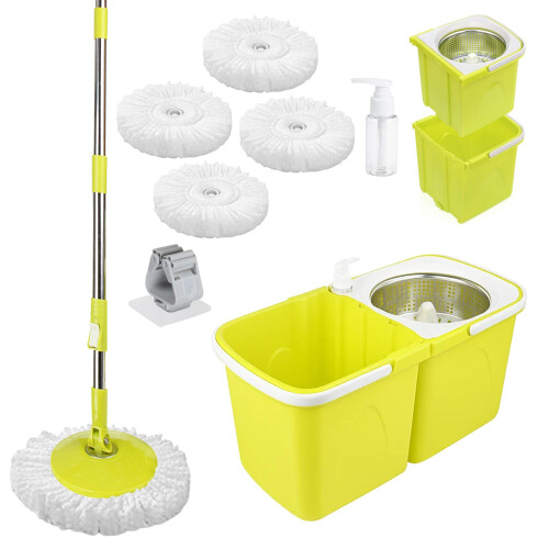 ARSUK Spin Mop and Bucket Sets - 2 Separate Stackable Buckets with 4 Microfiber Spin Mop Heads Replacement & 360? Spinnable Adjustable Height