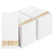 MORGIANA 100 PCS Classic Linen Feel Napkins, Gold and White Paper Napkin, Cloth Like Disposable Hand Towels Guest Towels for Party Wedding