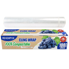 100% Compostable Plastic Wrap Dispenser with Slide Cutter 12 inch Food Service Cling Film Wrap Roll - 12" x 360 Ft ECO Friendly Food Wrap(The Slide