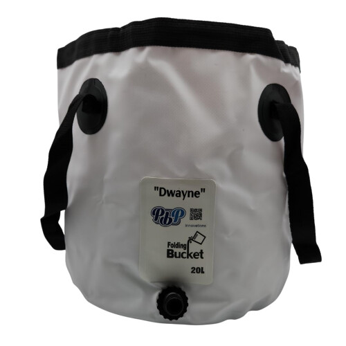 PBP Handy Folding Bucket 20L - "DWAYNE" With Quick Hose Connector (White)