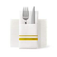 UKEENOR Disposable Dinner Napkins Cloth Like with Built-in Flatware Pocket,Wedding Party Linen Feel White and Golden Napkin, Prefolded for Silverware,