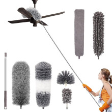 LAP0N0 7PCS Feather Duster kit Extendable,100 inch Telescopic Extension Pole Detachable Bendable and Washable Microfiber Chenille Duster Reusable Gap