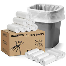 PANSUN Selected Small Bin Bags 5L, 500 Pack Pedal Bin Liners, Clear White Plastic Bin Bags,42cm*50cm,Bulk Supply for Office, Hotel, Restaurant, School