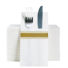 DADAWU Disposable Gold Dinner Napkins with Pre-folded Utensil Pocket for Cutlery, Thick Absorbent Durable Wood Pulp,Suitable for Dinner Birthday Party