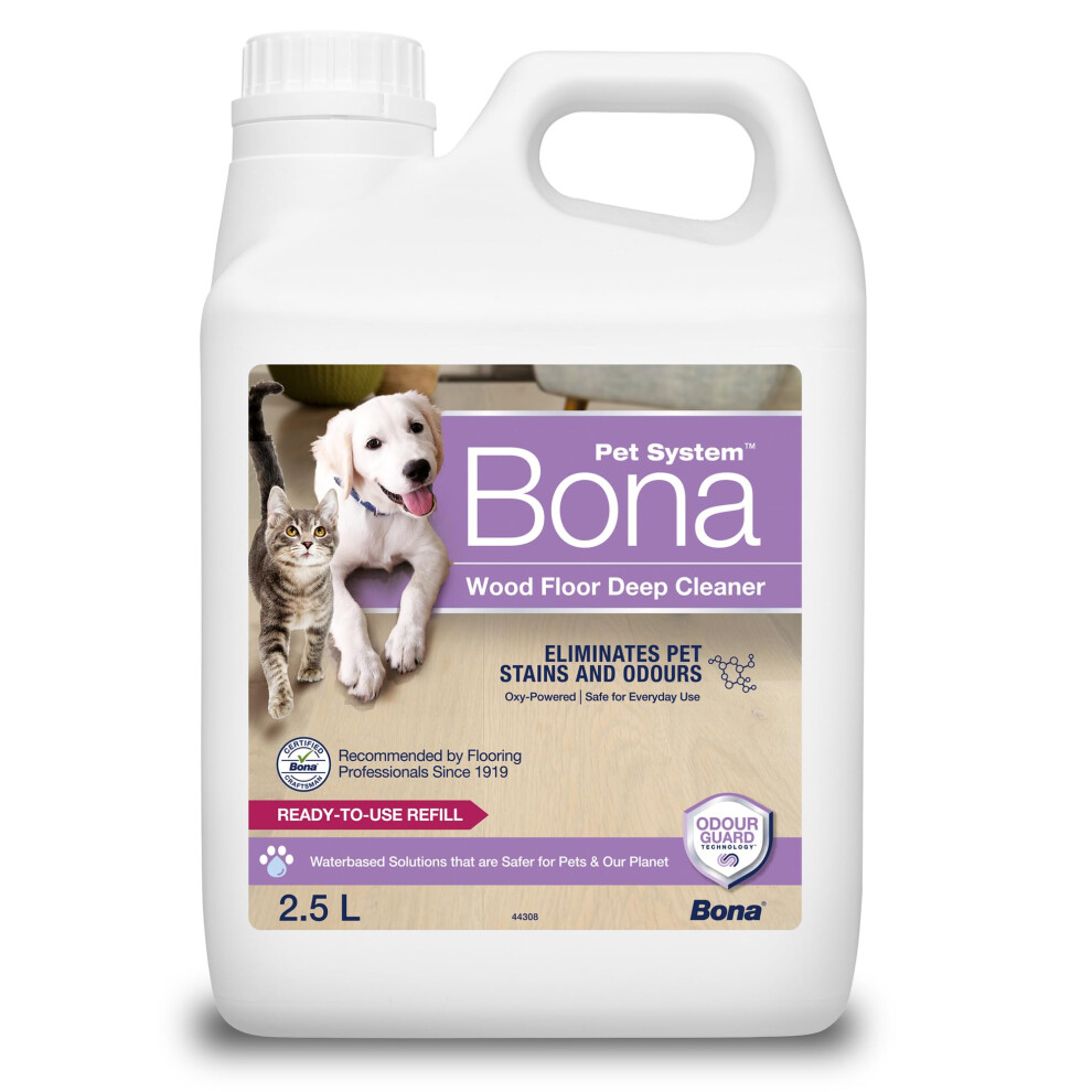 Bona Pet Wood Floor Deep Cleaner, Pet Stain And Odour Remover, Pet Friendly Wood Floor Cleaner Liquid, Spot Cleaning, 2.5 Litre Refill
