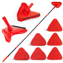 NEWE Wall Mop Cleaner with 202 cm Long Handle, 180? Folding Ceiling Cleaning Tool with Squeegee, Triangle Baseboard Scrubber with 4 Chenille Duster
