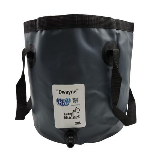 PBP Handy Folding Bucket 20L - "DWAYNE" With Quick Hose Connector (Grey)