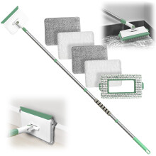 DALIPER Skirting Board Cleaner Tool, Wall Cleaner Mop with 139CM Adjustable Long Handled 1 Scrubber Brush Mop Head and 4 Reusable Cleaning Pads for