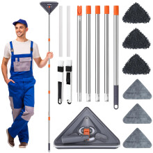Triangle Cleaning Mop, 360 Degree Rotatable Adjustable Extendable Wall Cleaning Mop, Retractable Microfiber Dry and Wet Glass Dust Cleaner with 6 Mop