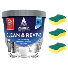 Stain Remover Bundle - Includes Astonish Clean and Revive 350g and 3 pcs Amara Scrub Sponges for Washing Up - Powerful Tea Stain Remover for Cups,