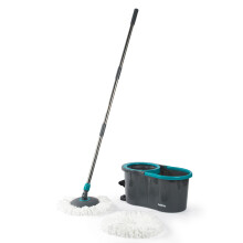 Beldray Anti-Bac Spin & Wring Mop Set ? 4L Bucket with Carry Handle, 2 x Antibacterial Microfibre Mop Heads, Pedal-Powered Spin & Dry System,