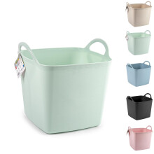 Heavy Duty Plastic Flexi Tub Home Garden Flexible Storage Bucket Laundry Toys Kitchen Bucket, Rubble Container, 2-Handled Recycled Tub (16L - Mint