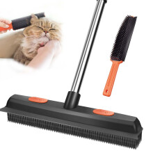 Squeegee-Adjustable-Removal Rubber Broom with Squeegee - Telescopic Handle Pet Hair Remover Brush for Floors, Carpet, Windows, Indoor Outdoor Cleaning