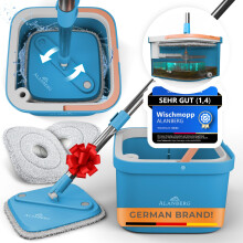 Spin Mop and Bucket Sets [2-Compartment System for Clean/Dirty Water] Flat Mops for Cleaning Floors, Self-Wringing Floor Mop and Bucket Set incl. 2