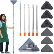 GWCYMYD Triangle Cleaning Mop, Adjustable Extendable Wall Cleaning Mop with 6 Mop Head, 360 Degree Rotatable Wall Cleaner, Dry and Wet Glass Dust