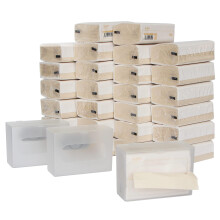 DrDirt Bamboo Facial Tissues Bulk Pack - 27 Packs of 3-Ply Tissues (110 Sheets) with 3 Wall Mounted Dispenser Boxes - Unbleached Tree-Free Paper for