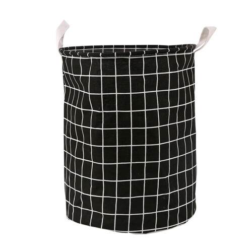 Large Spacious Foldable Grid Fabric Laundry Basket-Black XXL