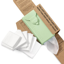 LastTissue? Reusable Cotton Tissue Pack | Face Towels & Handkerchiefs for Men & Women ? Washable, Sustainable Facial Tissue with Storage Case - Green