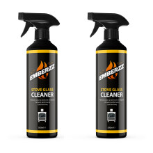 Emberzz - Stove Glass Cleaner - Dissolves Soot, Grease and Tar- Crystal Clear Glass - For Wood Log Burner - 500ml x 2