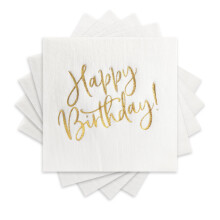 MORGIANA 50 PCS Happy Birthday Napkins 40 x 40 CM Luxury Birthday Party Napkins Disposable Gold Birthday Napkins, Linen Feel Paper Napkin for