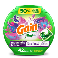 Gain Flings Moonlight Breeze Scent with Oxi Boost and Febreze Freshness Laundry Detergent Pacs 42ct