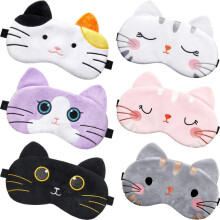 Conjunto de 6 máscaras de dormir com estampa de gatinho kawaii – macias, ajustáveis e