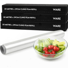 WARE | 3 Pack Cling Film Refill l 50m x 29cm l Professional Quality l Durable l PVC-Free l Eco-Friendly l Fresh Food Preservation l Compatible with