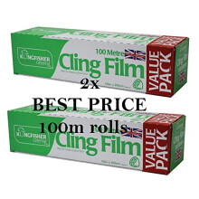 2 x Kitchen/Catering Cling Film Food Wrap Wrapping - 300mm Wide x 100m Long - 200m