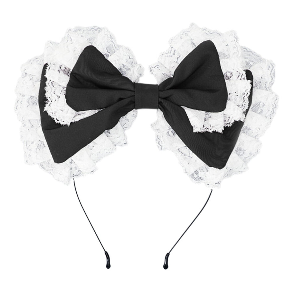Maid Headdress Lace Fringe Bow Hair Hoop