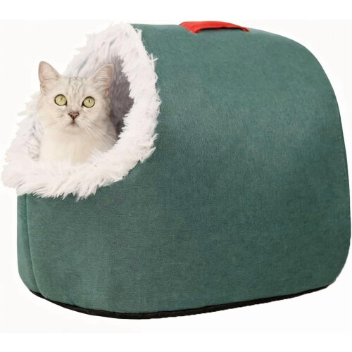 Vintervarm kattgrottbädd med avtagbar kudde