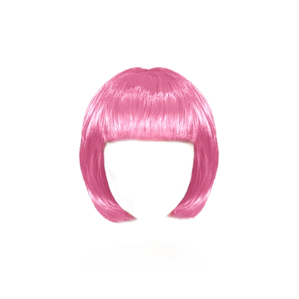 Straight Bob Wig with Bangs Pink High-Temp Silk 10 inch