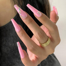 Uñas postizas francesas color nude blanco estilo bailarina (24 unidades)