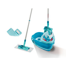 Leifheit Clean Twist M Ergo Mop and Bucket Set, Spin Mop with Static Plus Wiper Cover, Easy-steer Microfibre Head, 33 cm Wide, Turquoise