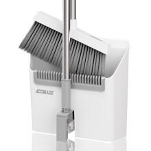 JOYMOOP White Broom & Dustpan Set, Upright, Built-in Comb, Pet Hair & Hardwood Floor Friendly