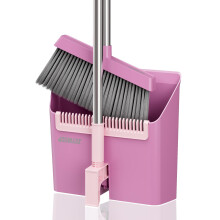 JOYMOOP Pink Broom with Dustpan Combo Set, Upright Stand Up Broom with Built-in Comb Teeth, Angle Broom for Home Kitchen Office Lobby, Pet Hair and