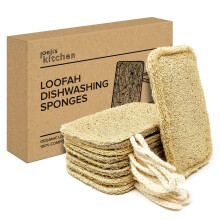 Joeji's Kitchen Pack of 8 Natural Eco Dishwasher Sponges - Sustainable Plastic Free & Biodegradable Loofah Sponge with Hanging String to Dry