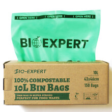 BIO-EXPERT 10L Bin Liner 150Bags 100% Compostable Biodegradable Bin Bag Made from Plants with En13432 & Home Compost Certification Leakproof Super