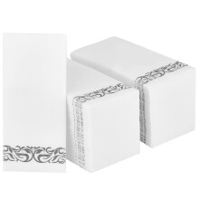 LEKOCH 100 pcs Airlaid Quality Foled White Napkins with Elegant Grey Degsin Disposable Linen Feel Paper Napkins for Wedding Parties Christmas 43 * 30