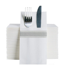 DADAWU Disposable Napkins with Pre-folded Utensil Pocket for Cutlery,Thick Absorbent Durable Wood Pulp, Silver Print, Suitable for Dinner Birthday