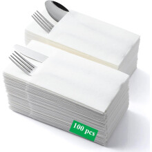 LEKOCH 100 PCS Airlaid Cutlery Napkins - Pocket White Napkins with Built-in Pocket for Party, Wedding, Christmas - 43 * 30cm