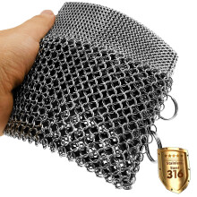 ERGONOW Cast Iron Chainmail Scrubber - Fine Ring - 316 Stainless Steel Skillet Cleaner - Built-in Silicone with Welded Rings - for Cookware, Cast Iron